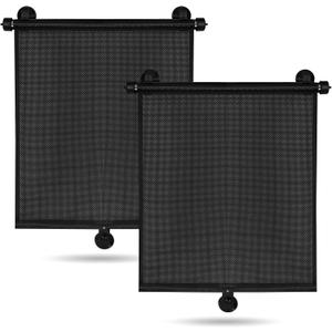 2 Pack Car Side Window Sun Shade - Retractable Car Roller Sunshadewith Reinforced Suction Cups, Drop Down UV Interior Sunshade, Stroller Window Sunshade (15" x 17")
