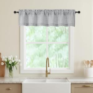 Grey Valances for Windows, Light Filtering Faux Linen Textured Small Short Valance Curtains for Bathroom Basement Farmhouse, Rod Pocket Top Half Curtains for Windows, 60Wx12L Inch