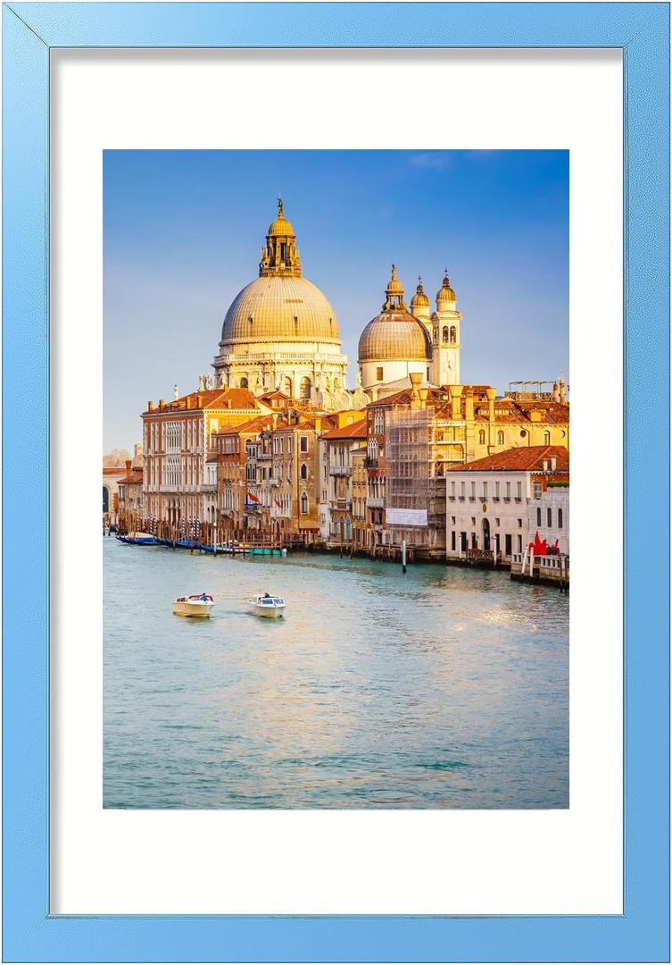 wyooxoo 12x18 Picture Frame Made of Solid Wood Blue Photo Frames Display Pictures 11x14 with Mat or 12x18 Without Mat Colorful Frame For Horizontal Vertical Wall Mounting