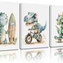 Funny Dinosaur Nursery Canvas Wall Art Surfing Skateboard Riding Dinosaur Painting Picture Wall Decor Sport Nursery dinosaur Print Artwork Poster Print Artwork for Boys Room Girls Room Home Decoration (16L''x12W'')
