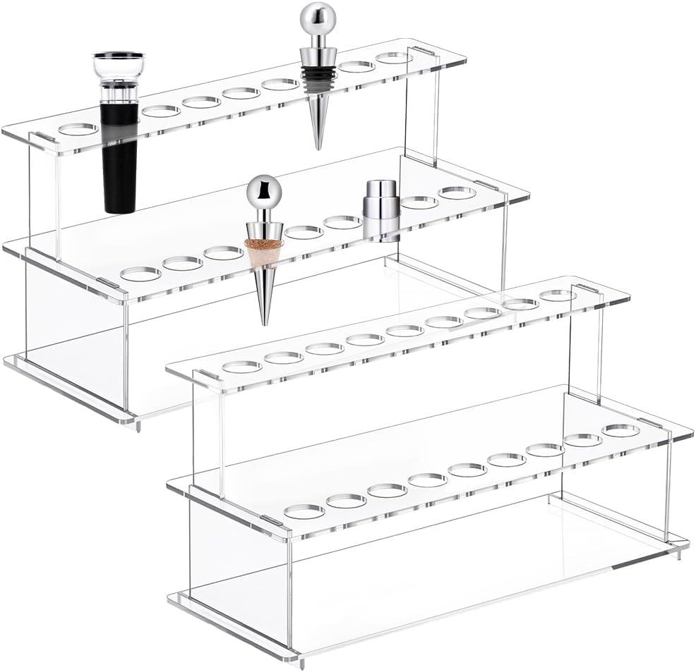 UNICRAFTALE 2 Sets Wine Bottle Stopper Display Stairs 18 Slot Clear Acrylic 2 Tier Riser Wine Stopper Holder Wine Stopper Display Stand Rack for Countertop 9.44"Lx3.93"Wx4.72"H