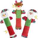 3 Pack Christmas Dog Toys, No Stuffing Squeaky Chew Toys with Squeaker and Crinkle - Santa, Reindeer and Snowman, Flat Plush Puppy Toy for Interactive Tug-of-War Play