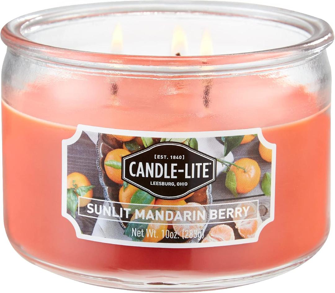 CANDLE-LITE Scented Sunlit Mandarin Berry Fragrance, One 10oz. 3-Wick Aromatherapy Candle with 20-40 Hours of Burn Time, Orange Color, 10 oz. Jar