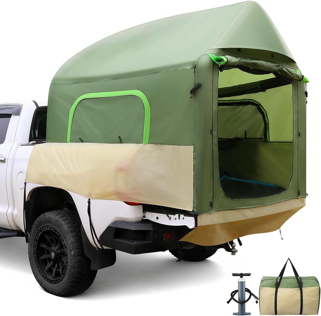 Truck Bed Tent for Camping Inflatable Pickup Truck Tent with Pump 5.5ft8ft | 2 Mins Setup PU3000mm Waterproof Windproof, Double Layer Mesh Window & Door 4-Season Design