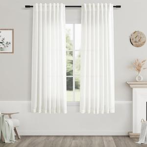 Nanspring Ivory Linen Curtains 63 Inches Length 2 Panels Set for Living Room Back Tab Pocket Natural Light Filtering Privacy Semi Sheer Drapes Cotton Linen Textured Window Curtain 52X63 Inches