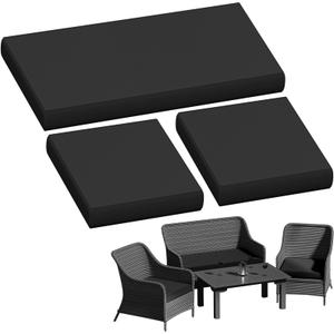 3 Pack Outdoor Patio Seat Cushions, Weather and Fade Resistant Outdoor Loveseat Cushions - 3 In Thicke Anti-slip Wicker Furniture Cushions Fit for 4-Seater Rattan Patio Conversation Sofa Set