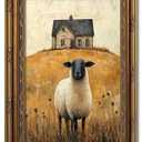 Vintage Gold Framed Wall Art Retro Country Sheep Oil Painting Canvas Prints Farmhouse Landscape Picture Wall Decor Rustic Farmhouse Animal Poster Artwork for Living Room Bedroom Bathroom, 9x11in