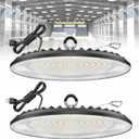 200W UFO LED High Bay Lights, 5000K 30000LM AC100-277V High Bay LED Shop Lights IP65 with 5ft US Plug for Warehouse Workshop Barn Garage - 2Pack