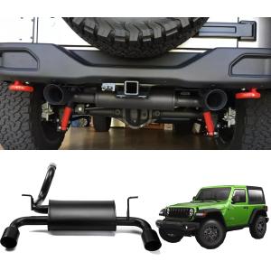 Matte Black Stainless Steel Rear Exhaust Muffler Dual Outlet CatBack Exhaust System Kit with Black Tips Compatible with 2018-2023 Jeep Wrangler JL 2/4DR JL01