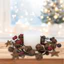 Winlyn 4 Pcs Christmas Jingle Bells Candle Rings Rusty Bells and Stars Wreaths Burgundy Berries 4.1" Center Mini Decorative Wreaths for Primitive Farmhouse Holiday Home Table Decoration Centerpiece