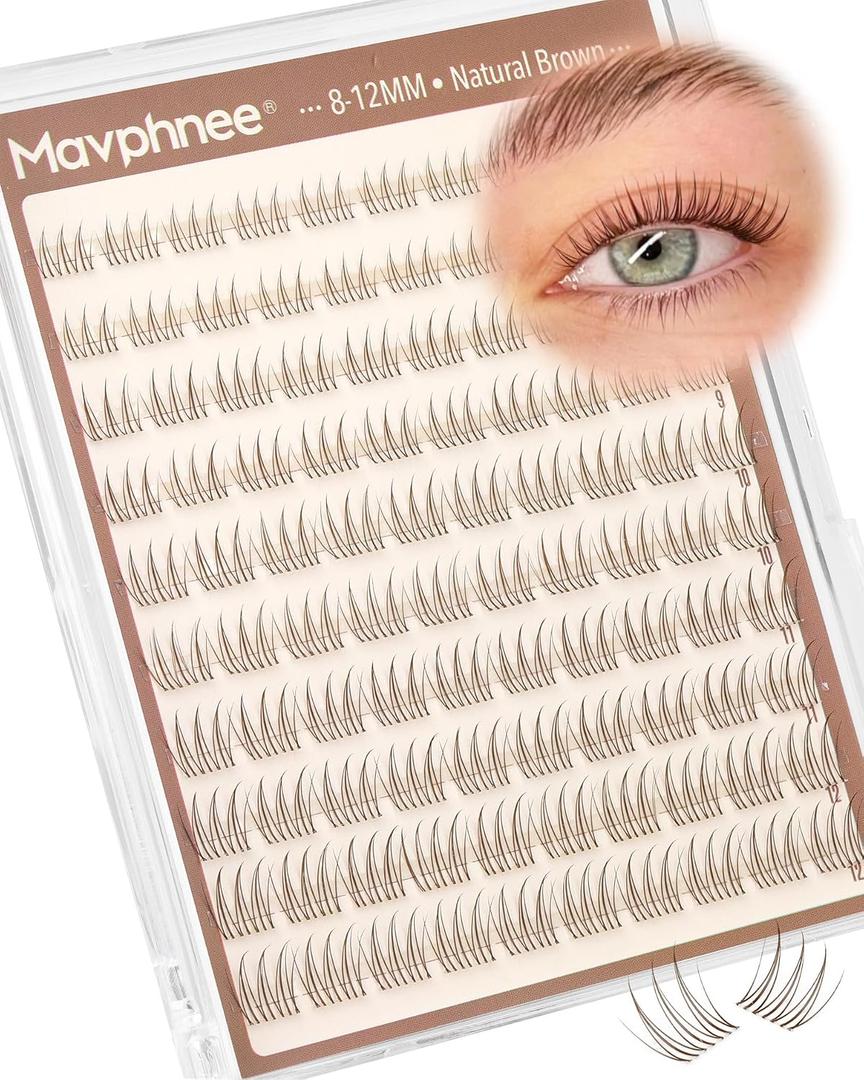 Aurora Lash Clusters Brown Natural Eyelash Extensions Wispy Individual Lashes with Clear Band C Curve Look Like Real Lashes 8-12MM For Clean Girl, Daily Wear
