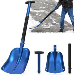 1PZ NF2-NG3 32" Detachable Snow Shovel for Car, Extendable Snow Shovel with Thickened Aluminum Alloy, Portable and Multifunctional for Cars, Snowmobiles, Camping and Mud, All Seasons, Blue