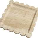 Natural 100% Travertine Vanity Tray Luxury Scalloped Marble Tray, Italian Travertine Tray for Home Decor Bathroom Kitchen Candle Key (Square-9.8 * 9.8-Beige Travertine)