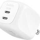 Belkin 2-Port USB C Charger Block 50W, Dual-Port GaN Charger w/ 2x USB C Ports, Fast Charging for MacBook, iPhone 17, iPad Pro, Chromebook, Galaxy S25 Ultra, Pixel 10, etc. - Travel Essentials - White