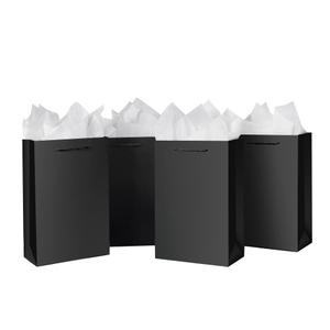 SHIPKEY 10 Pack Luxury Black Gift Bags with Gold Frame, 8.7'' Includes Tissue Paper&Handle, Perfect Thank You Favor Bags for Wedding, Groomsmen, Bridesmaid, Christmas Party, 5 Senses Gifts (8.7x3.9x7.1in/22x10x18cm)