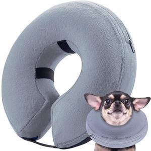 Soft Dog Cone Collar Inflatable (S Size), Soft Blow-up Protective Recovery Dog Cone, Cat Donut Collar, Comfy E-Collar After Surgery for Small Dogs/Cats to Prevent Biting Scratching, Grey