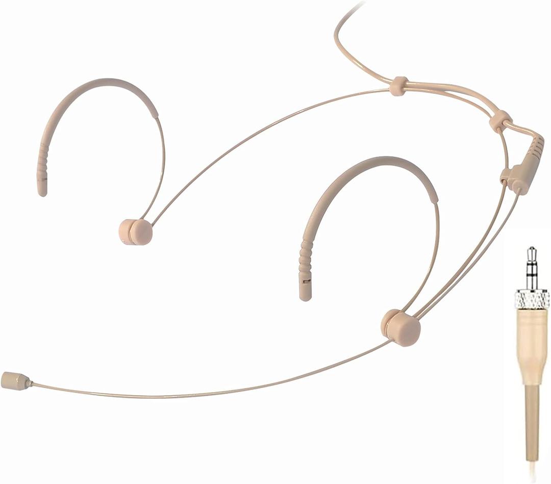 Headset Microphone Discreet Headworn Ear Hook Earset Over The Ear Mic for Sennheiser Wireless Transmitter, Ideal for Lectures, Live Performance, Theater, Podcasts Beige