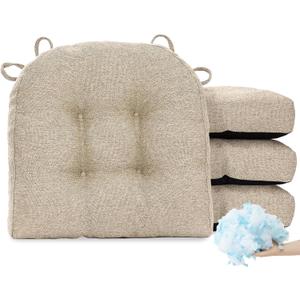 Chair Cushions for Dining Chairs Kitchen Seat Cushions Room Set of 4 Pads with Ties Indoor Non Slip Office 18 x 18 Inch, Beige
