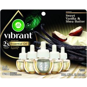 Air Wick Vibrant Plug In Scented Oil Refill, Infused with Essential Oils, Plug In Air Fresheners for Home, Sweet Vanilla & Shea Butter, 5 ct