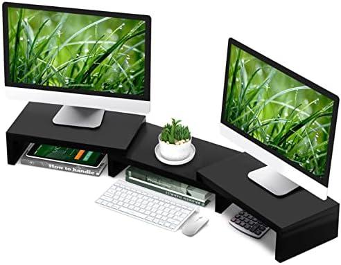 TAVR Dual Monitor Stand Riser Office Desktop Organizer Stand for 2 Monitors, Adjustable Length and Angle 3 Shelf, Extra Long Multifunctional Stand up to 43.3" fit Computer, Laptop, TV, Black TAVR Dual Monitor Stand Riser Office Desktop Organizer Stand for 2 Monitors, Adjustable Length and Angle 3 Shelf, Extra Long Multifunctional Stand up to 43.3" fit Computer, Laptop, TV, Black