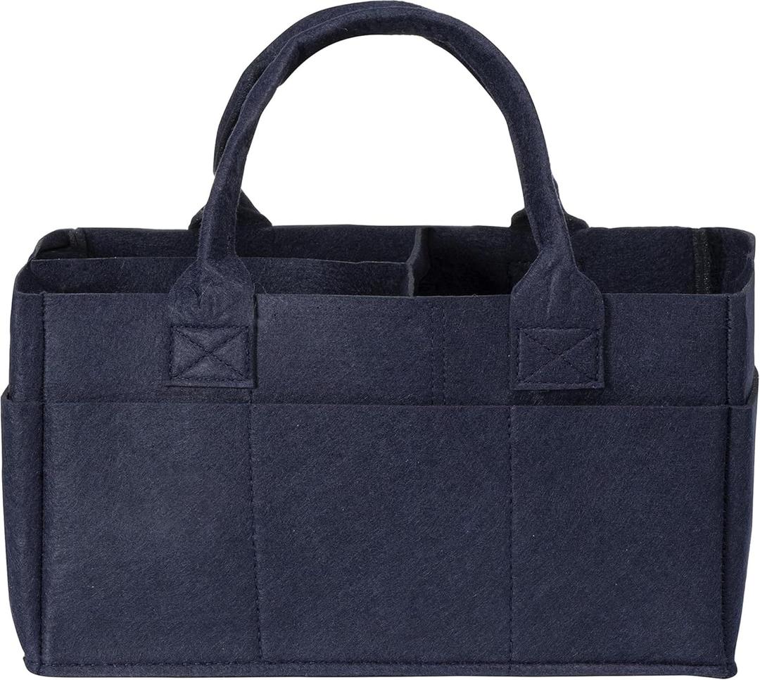Sammy & Lou Diaper Caddy Organizer - Collapsible Tote Bag with Handles - Organizer for Diapers, Wipes & Baby Changing Supplies - Felt Storage Organizing Bin for Car, Desk, Nursery (Navy Blue) (One Size)