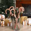 Lineshading 6 Pcs Giant 23.62 Inch Vintage Christmas Candy Cane Decor Red Striped Large Candy Cane Rustic Farmhouse Decor with Bells and Artificial Pine Needles Jumbo Christmas Ornaments Decoration