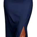 PRETTYGARDEN Women's Summer One Shoulder Long Formal Dresses Sleeveless Ruched Bodycon Wedding Guest Slit Maxi Dress (Navy)