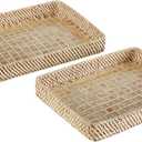 47th & Main Woven Rattan Capiz Shell Inlay Basket Tray Home Dcor for Table, Set of 2, Geometric