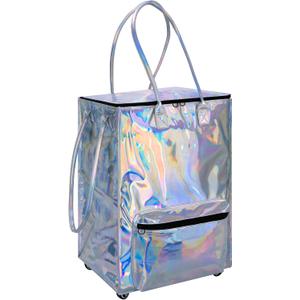 StorageWorks Grocery Cart on Wheels, Zipper Closure Rolling Bag, Shopping Trolley, Rolling Tote Bag with Handles (72L, Medium, Silver)