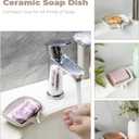 Soap Dishes, Ceramic Shower Soap Dish with Waterfall Design Bar Soap Holder Self Draining Soap Saver for Shower, Bathroom, Sink, Kitchen and Countertop, Beige White