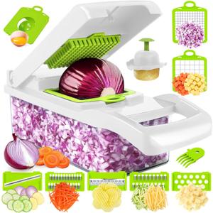 MAIPOR Vegetable Chopper - Multifunctional 15 in 1 Professional Food Chopper - Dicer, Cutter, Egg Slicer (White)