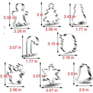 4 x Christmas Cookie Cutters, 8 Piece Holiday Stainless Steel Biscuit Shapes for Baking - Snowman,Christmas Tree,Gingerbread Man,Candy Cane,Snowflake,Santa Face,Christmas Bell, Reindeer Mold
