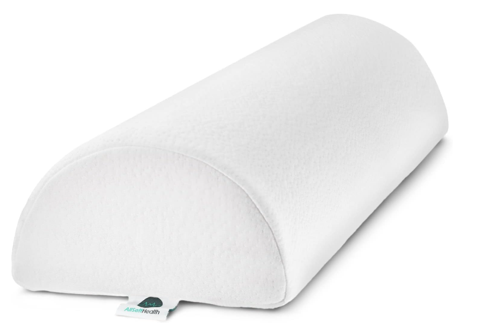 AllSett Health Large Half Moon Bolster Pillow for Legs, Knees, Lower Back and Head, Lumbar Support Pillow for Bed, Sleeping | Semi Roll for Ankle and Foot Comfort - Machine Washable Cover, White
