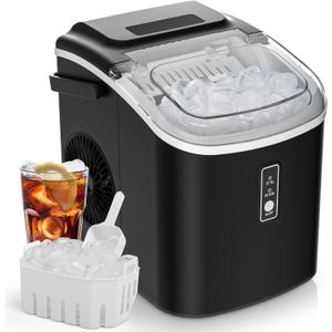 EUHOMY Countertop Ice Maker Machine with Handle, 26.5lbs Per Day, 9 Cubes in 6 Mins, Auto-Cleaning Portable Ice Maker with Basket and Scoop, for Home/Kitchen/Camping/RV (Black)