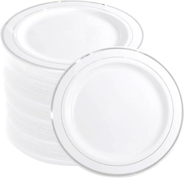 WELLIFE Silver Plastic Dinner Plates 72 Pieces, 10.25" Silver Disposable Plates, Premium Hard Plastic Lunch Plates, Ideal for Wedding and Party