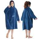 Hiturbo Kids Towel Changing Robe: Soft Plush Wearable Blanket - Warm Coral Fleece Hoodie - Swim Surf Poncho for 5-12 Years (Navy)