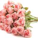 Rose Artificial Flower 12pcs Realistic Faux Silk Roses Fake Flowers Bouquets Arrangements Decor for Wedding Spring Mother's Day, Home Table Decorations, Pink Flower