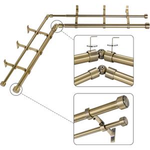 Antique Bronze Double Corner Window Curtain Rods with Aluminum End Cap Finials and Brackets,1 Inch Diameter Dual Bay Window Curtain Rods, Adjustable 2 Sided 36-72 Inch Double Drapery Rod