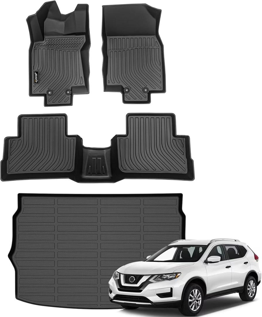 Jenofa-Car Floor Mats & Upper Cargo Liner for 2017-2022 Nissan Rogue Sport (Cargo Tray Highest Position) Custom All Weather Floor Mats Waterproof Durable Liners for Rogue Sport Accessories Black