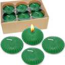2 x 12 Pack 3 Inch Green Floating Candles, 10 Hour Unscented Dripless Tealight Candles for Cylinder Vases, Centerpieces at Wedding Party Pool Holiday - Wavy Float Candle