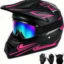 SPARK Youth Motocross Helmet Kids Dirt Bike Helmets DOT Certified - Full Face, Lightweight & Breathable for Off-Road E-Bike UTV MX ATV (with Gloves Goggles Mask) 4Pcs Set (Black Pink, Medium)