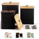 Kitchen Canisters for Countertop Set of 3 with Customizable Chalkboard Labels & Marker Pen - Big Iron Kitchen Canisters with Airtight Lids - Black Canister Set - Flour and Sugar Containers Farmhouse