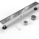 Shower Drain Stainless Steel for Bathroom: Brushed Nickel Linear Shower Drain 24 Inch with Removable Brick Pattern Grate - Adjustable Rectangular Shower Floor Drain with Hair Strainer