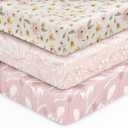 Baby Crib Sheets for Boys Girls, 28x52x8in Fitted Crib Sheet Neutral 3 Pack for Standard Crib and Toddler Mattress, Breathable Soft Microfiber Baby Sheet Pink Flowers & Leaf