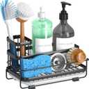 Trendy Sink Caddy Kitchen Organizer, Non-Slip Dish Soap Dispenser Rack with Drain Tray, Rustproof Brush Holder for Countertop Storage (Matte Black)