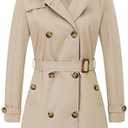 CREATMO US Women's Trench Coat Double-Breasted Classic Lapel Overcoat Belted Slim Outerwear Coat with Detachable Hood Medium