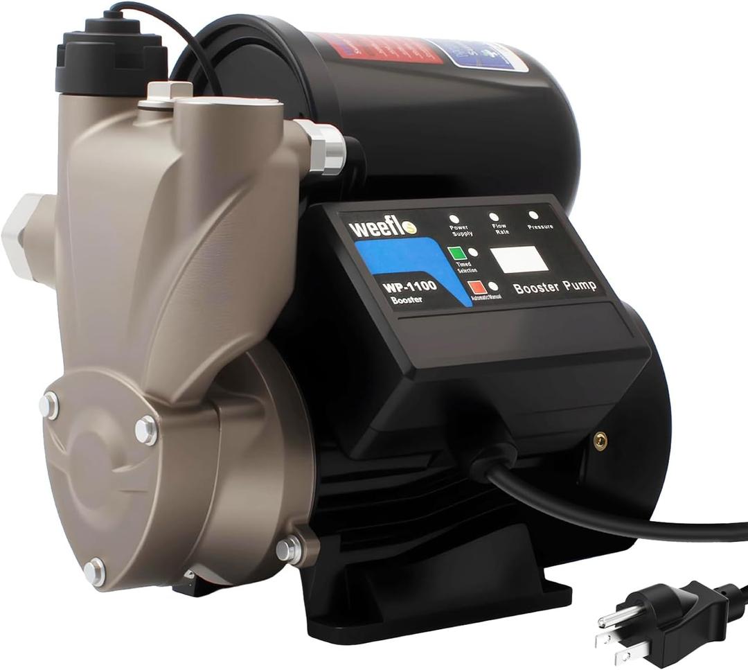 Weeflos 1.5HP Automatic Booster Pump, 1600 GPH Water Pump, 120ft Max Head, Mechanical Pressure Switch, Self-Priming Utility Pump for Shower, Irrigation, Basement, Garden, Pool (1.5HP/120FT)