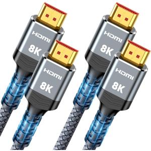 Highwings 8K HDMI Cable 2.1 2-Pack 1FT, Slim 48Gbps High Speed HDMI Braided Cord-4K@120Hz 144Hz 8K@60Hz, HDCP 2.2&2.3, Dynamic HDR,eARC,DTS:X,RTX 3090,Dolby Compatible with Roku TV/HDTV/PS5/Blu-ray (Grey)