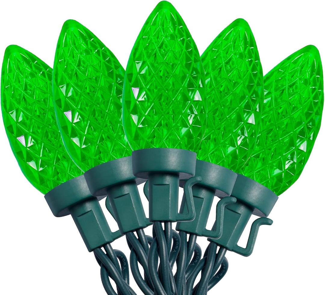 Christmas Lights, 50 LEDs 24.5FT Faceted String Lights Connectable Commercial Grade Indoor Outdoor, 120V UL Certified Xmas Strawberry Tree Light Strand for St Patricks Day Patio Parties, Green