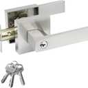 JO.KO Entry Door Lock Set, Square Door Lever for Bedroom, Passage Door Privacy Locking Interior/Exterior Entry Door Knob/Heavy Duty (1 Pack, Satin Nickel)